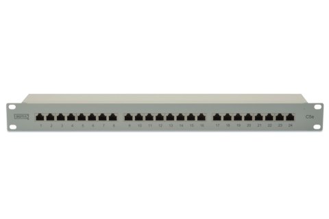 Digitus Panel krosowy (patch panel) 19'' 24x RJ45, LSA poziom, kat.5e, ekranowany, 1U, szary, prowadnica kabli