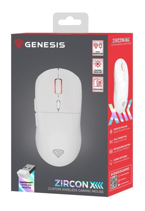 GENESIS Zircon XIII myszka Gaming Oburęczny RF Wireless + USB Type-C Optyczny 26000 DPI