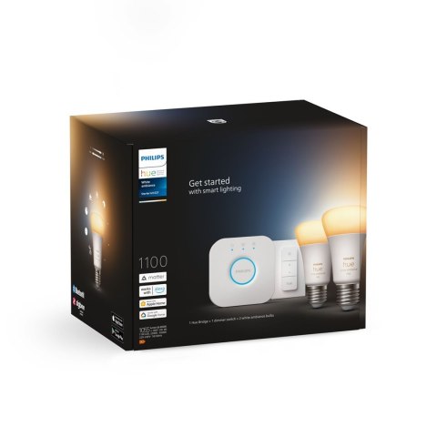 Philips Hue White ambiance Zestaw startowy: 2 inteligentne żarówki E27 (1100) + regulator przyciemniania Hue Dimmer switch