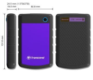 Transcend StoreJet 25H3P (USB 3.0), 2TB zewnętrzny dysk twarde Czarny, Fioletowy