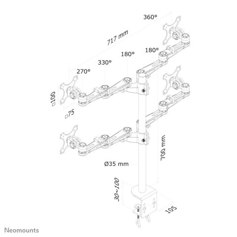 Neomounts FPMA-D935D4 uchwyt / stojak do monitorów 68,6 cm (27") Biurko Srebrny