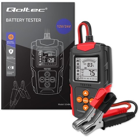 QOLTEC TESTER AKUMULATORA Z WYŚWIETLACZEM LCD |12V | 24V | 3AH-200AH