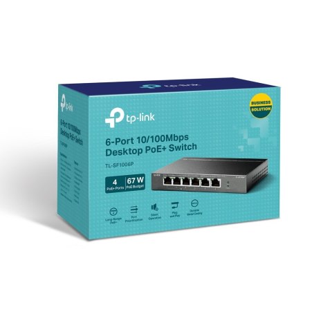 TP-Link TL-SF1006P łącza sieciowe Nie zarządzany Fast Ethernet (10/100) Obsługa PoE Czarny