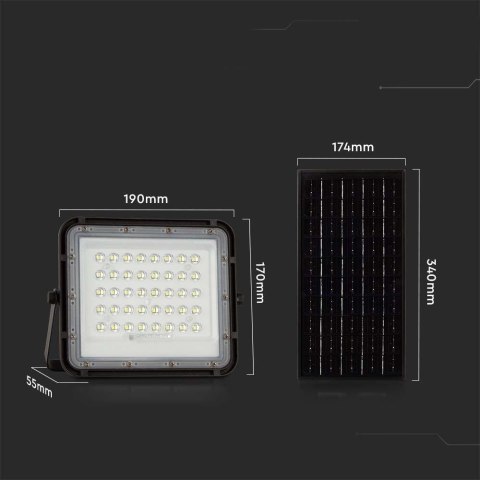 Projektor LED Solarny V-TAC 10W Pilot, AUTO, Timer, IP65 Czarny VT-80W 4000K 800lm