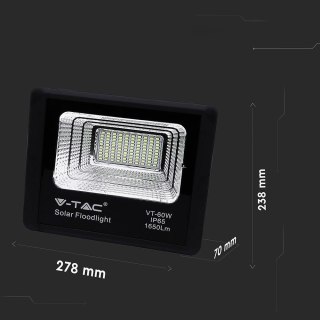 Projektor LED Solarny V-TAC 20W Czarny IP65, Pilot, Timer VT-60W 6000K 1650lm