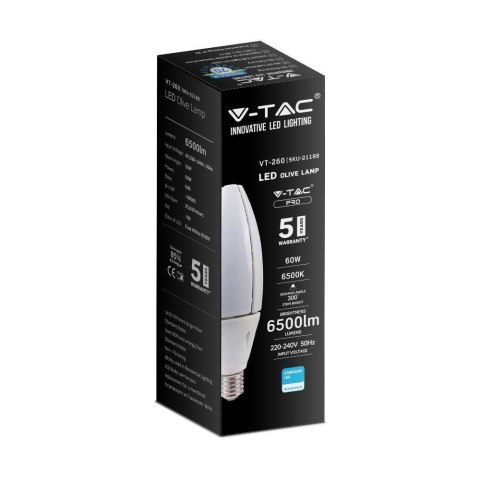 Żarówka LED V-TAC VT-260 SAMSUNG CHIP 60W E40 6500K 6500lm (SKU 21188) Biały