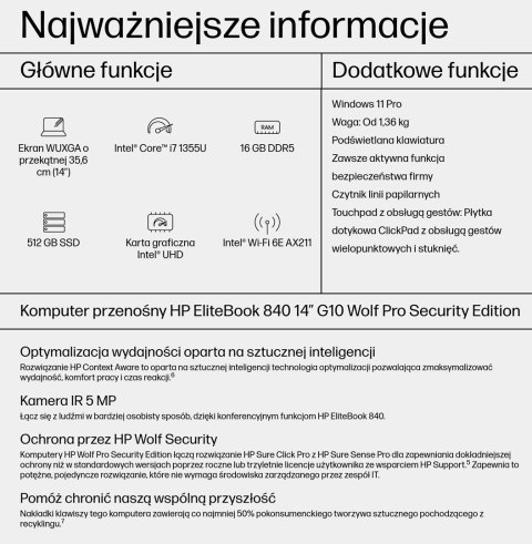 HP EliteBook 840 G10 i7-1355U 14"WUXGA IPS 250nits AG 16GB DDR5 SSD512 Iris Xe 51Wh W11Pro 3Y OnSite