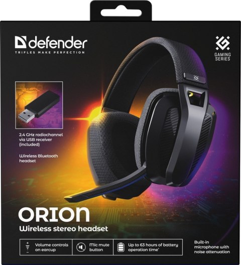 SŁUCHAWKI DEFENDER BLUETOOTH + RF ORION CZARNE - redukcja szumów