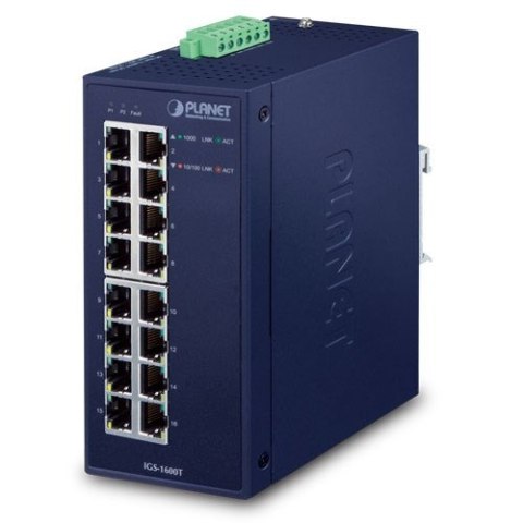 PLANET IGS-1600T łącza sieciowe Nie zarządzany L2 Gigabit Ethernet (10/100/1000) Niebieski