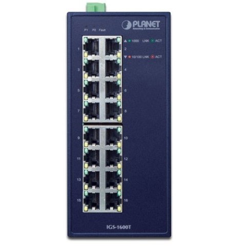 PLANET IGS-1600T łącza sieciowe Nie zarządzany L2 Gigabit Ethernet (10/100/1000) Niebieski