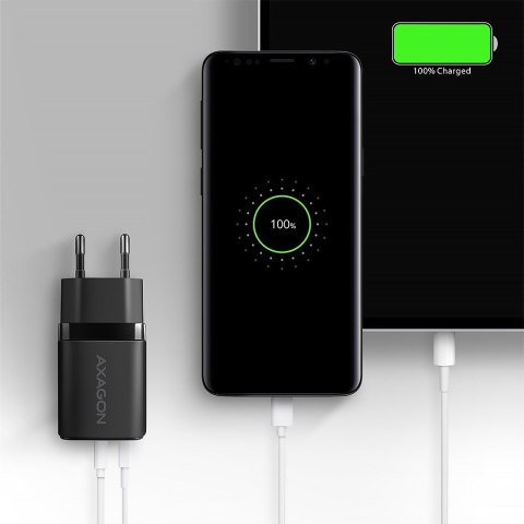 Axagon ACU-PQ30 Ladegerät QC3.0, 4.0/AFC/FCP/PPS/Apple+ PD USB-C, 30W - schwarz - Kompaktes Ladegerät - 1x USB-C und 1x USB-A Te