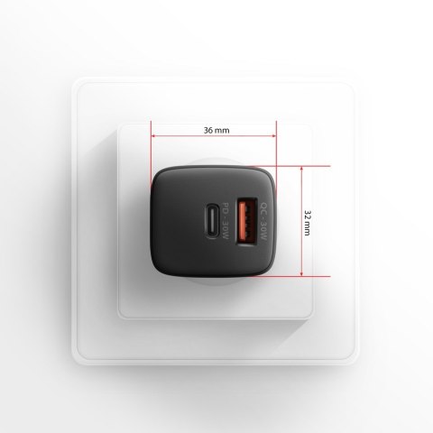 Axagon ACU-PQ30 Ladegerät QC3.0, 4.0/AFC/FCP/PPS/Apple+ PD USB-C, 30W - schwarz - Kompaktes Ladegerät - 1x USB-C und 1x USB-A Te