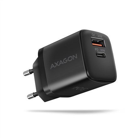 Axagon ACU-PQ30 Ladegerät QC3.0, 4.0/AFC/FCP/PPS/Apple+ PD USB-C, 30W - schwarz - Kompaktes Ladegerät - 1x USB-C und 1x USB-A Te