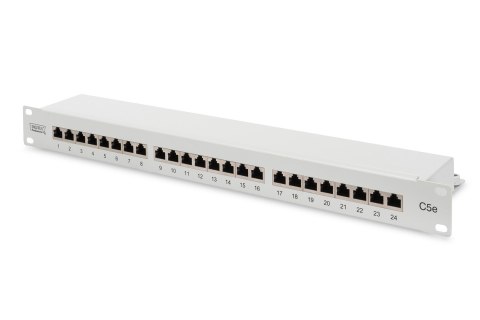 Digitus Panel krosowy (patch panel) 19'' 24x RJ45, LSA poziom, kat.5e, ekranowany, 1U, szary, prowadnica kabli