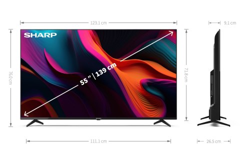 Sharp 55" 4K Ultra HD LED Google TV 139,7 cm (55") Smart TV Wi-Fi Czarny