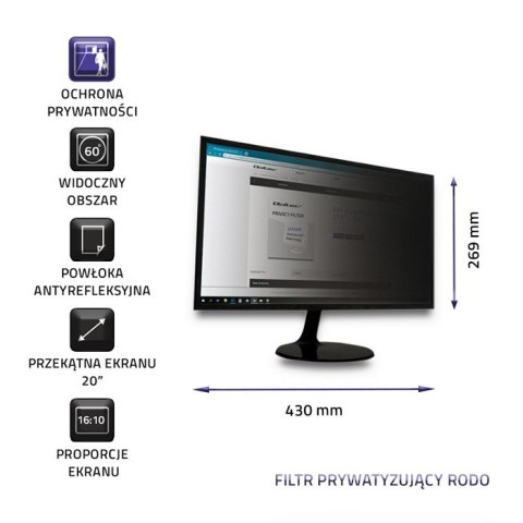 Qoltec Filtr prywatyzujący RODO 20" | 16:10