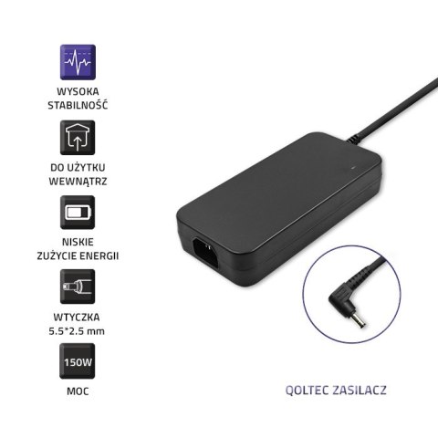 Qoltec Zasilacz do Asus 150W | 19.5V | 7.7A | 5.5*2.5 | +kabel zasilający