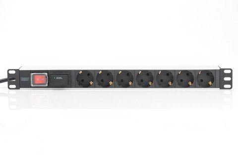 Digitus Listwa zasilająca PDU 19" Rack, 7x gniazdo schuko, 2.0m, 1x wtyk unischuko, 16A, wł./wył., zabezpieczenie przepięciowe, 