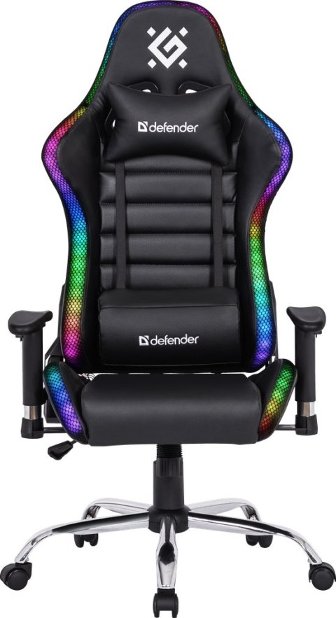 FOTEL DEFENDER ULTIMATE CZARNY RGB PODŚWIETLENIE