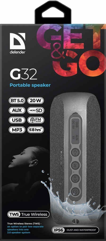 GŁOŚNIK DEFENDER G32 BLUETOOTH 20W BT/FM/TF/AUX/TWS/IP56