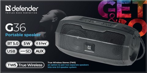 GŁOŚNIK DEFENDER G36 BLUETOOTH 5W FM/USB/TF/AUX