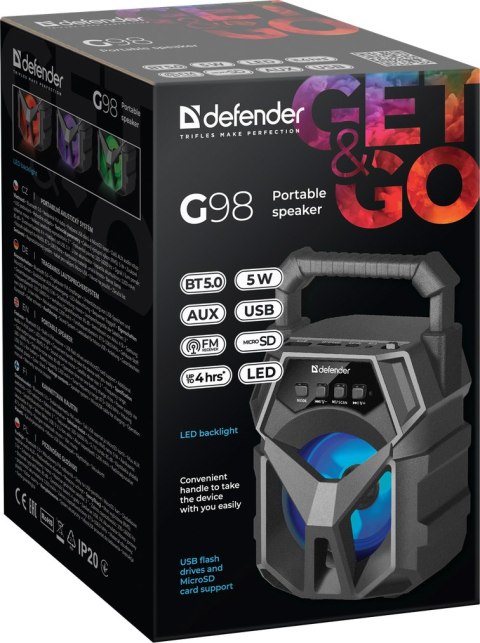 GŁOŚNIK DEFENDER G98 BLUETOOTH 5W BT/FM/TF/USB/AUX/LED