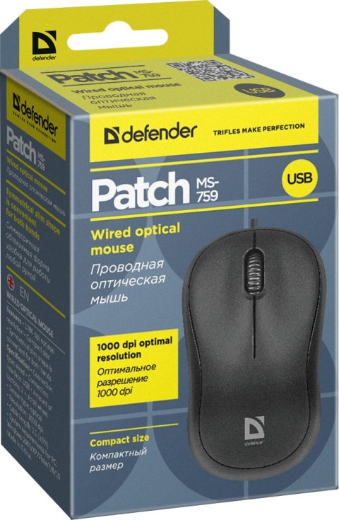 MYSZ DEFENDER PATCH MS-759 CZARNA OPTICAL 1000dpi 3P