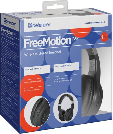 SŁUCHAWKI DEFENDER BLUETOOTH FREEMOTION B551 CZARNE