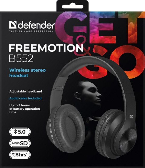 SŁUCHAWKI DEFENDER BLUETOOTH FREEMOTION B552 CZARNE