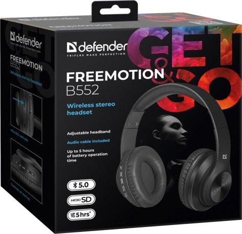 SŁUCHAWKI DEFENDER BLUETOOTH FREEMOTION B552 CZARNE