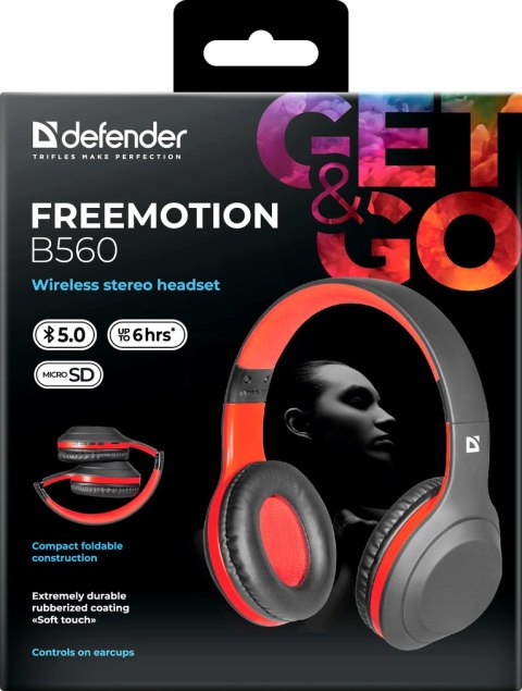 SŁUCHAWKI DEFENDER BLUETOOTH FREEMOTION B560 CZARNO-CZERWONE