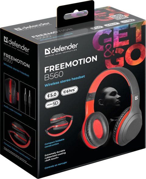 SŁUCHAWKI DEFENDER BLUETOOTH FREEMOTION B560 CZARNO-CZERWONE