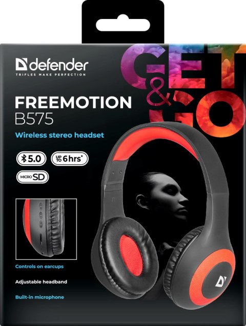 SŁUCHAWKI DEFENDER BLUETOOTH FREEMOTION B575 CZARNO-CZERWONE