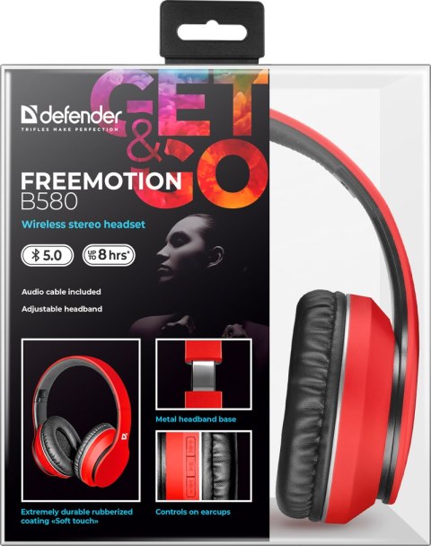 SŁUCHAWKI DEFENDER BLUETOOTH FREEMOTION B580 CZERWONE