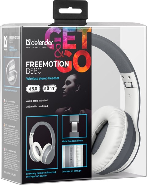 SŁUCHAWKI DEFENDER BLUETOOTH FREEMOTION B580 SZARE