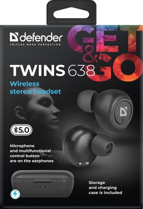 SŁUCHAWKI DEFENDER BLUETOOTH TWINS 638 CZARNE