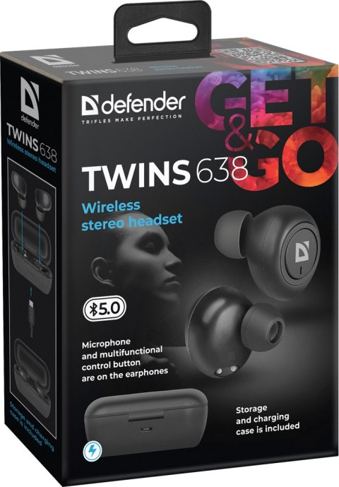 SŁUCHAWKI DEFENDER BLUETOOTH TWINS 638 CZARNE