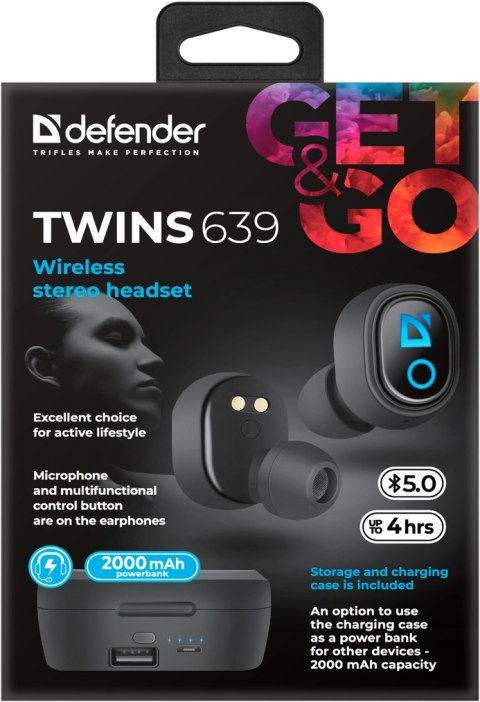 SŁUCHAWKI DEFENDER BLUETOOTH TWINS 639 CZARNE