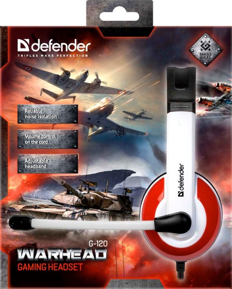 SŁUCHAWKI DEFENDER Z MIKR WARHEAD G-120 BIAŁO-CZERWONE + GRA!!!