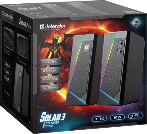 GŁOŚNIKI DEFENDER SOLAR 3 2.0 BLUETOOTH 10W LED USB