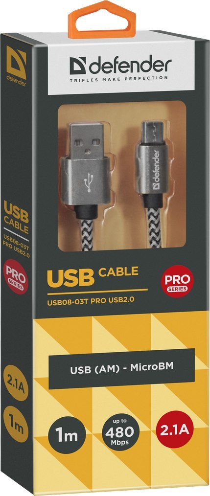 KABEL DEFENDER USB AM-MICRO BM 1.0m 2.1A BIAŁY