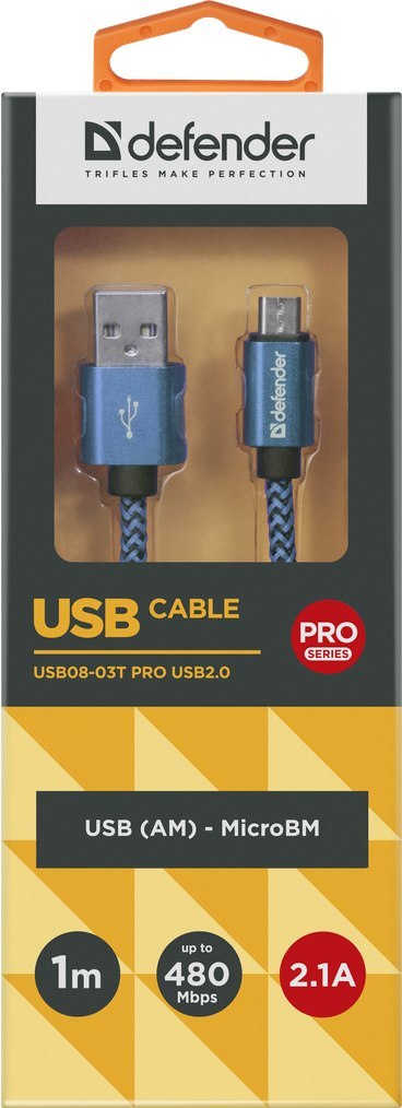 KABEL DEFENDER USB AM-MICRO BM 1.0m 2.1A NIEBIESKI