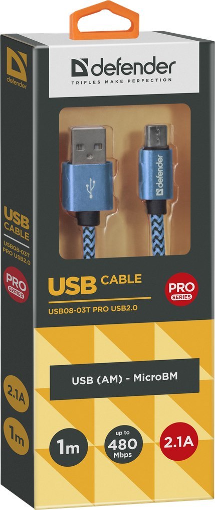 KABEL DEFENDER USB AM-MICRO BM 1.0m 2.1A NIEBIESKI