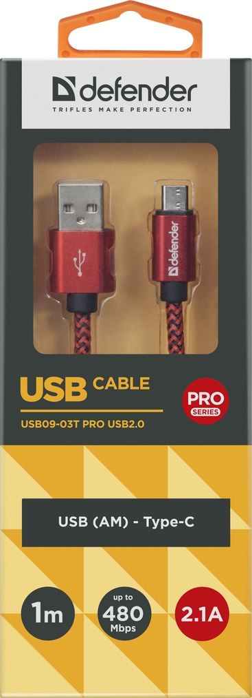 KABEL DEFENDER USB AM-TYPE C 1,0m 2.1A CZERWONY