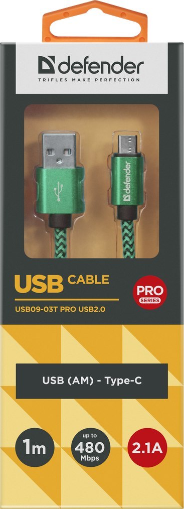 KABEL DEFENDER USB AM-TYPE C 1,0m 2.1A ZIELONY