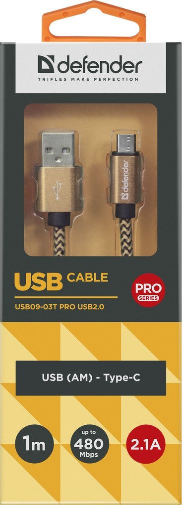 KABEL DEFENDER USB AM-TYPE C 1,0m 2.1A ZŁOTY