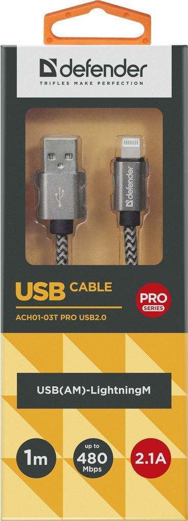 KABEL DEFENDER USB-LIGHTNING 1,0m 2.1A BIAŁY