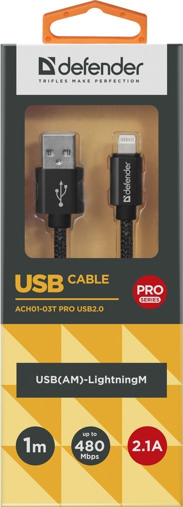 KABEL DEFENDER USB-LIGHTNING 1,0m 2.1A CZARNY