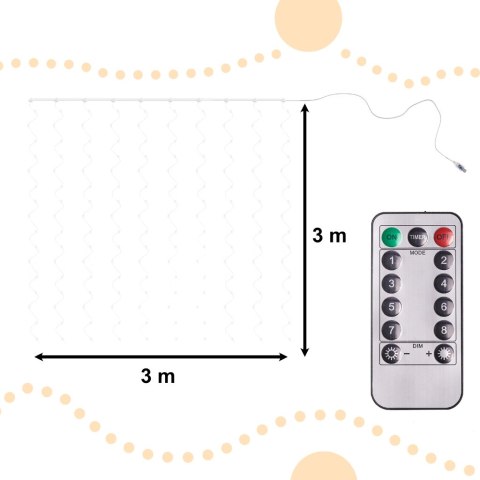 Lampki LED kurtyna druciki 3x3m 300LED zimny biały