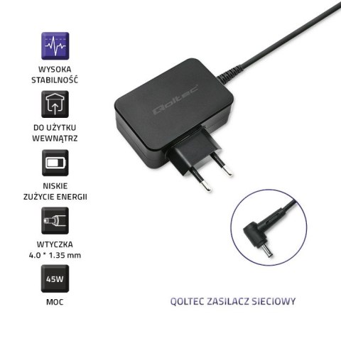 Qoltec Zasilacz do ultrabooka Asus 45W | 19V | 2.37A | 4.0*1.35